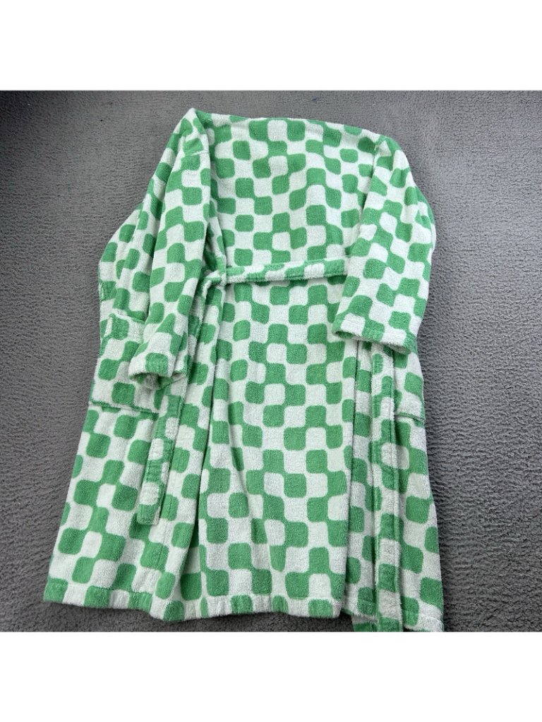 Dusen Dusen Geometric Pattern Robe Tie Front Terry Cloth White Green Size Small — image 4 of 8